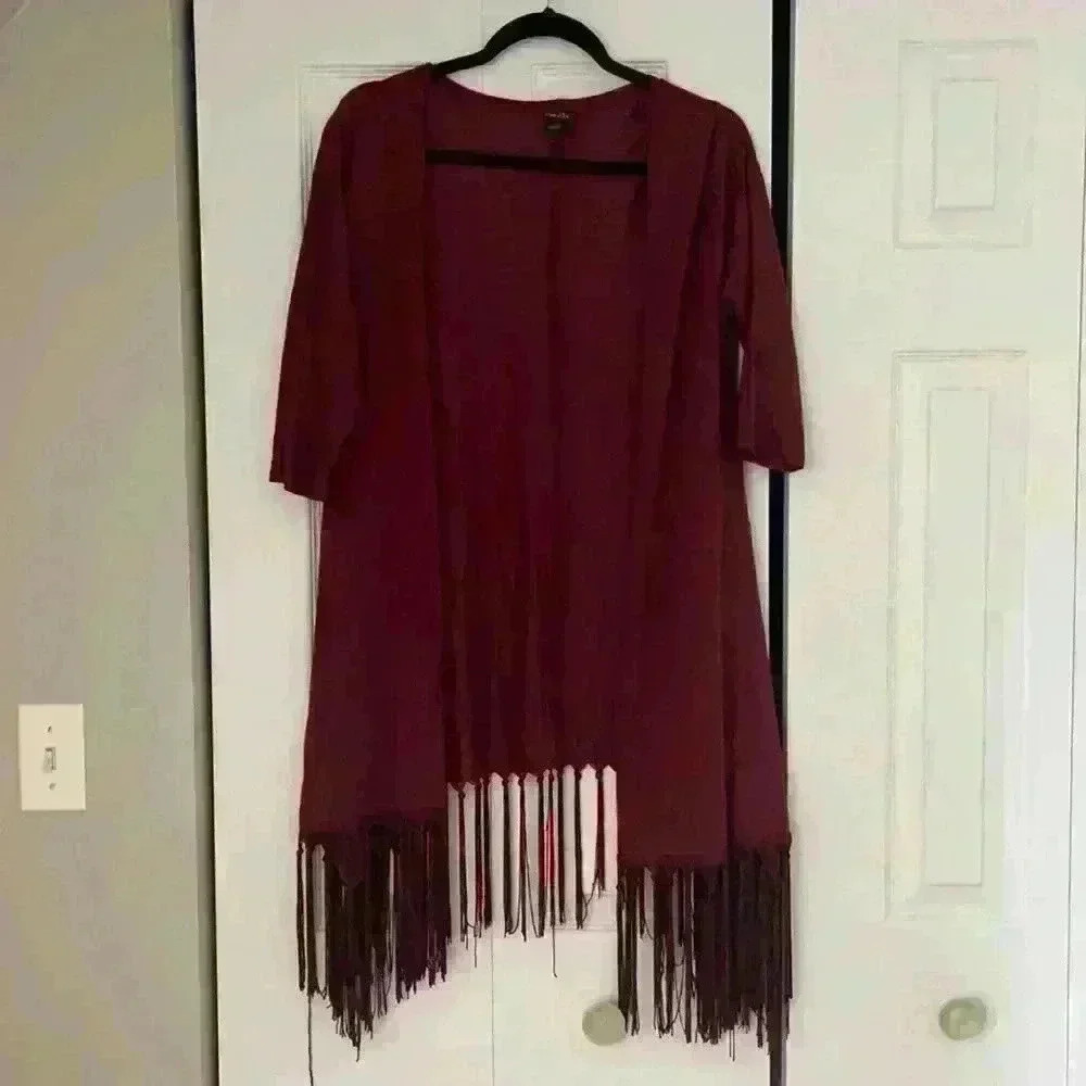Rue 21 Burgundy Fringe Cardigan Small Boho Western Festival Layer